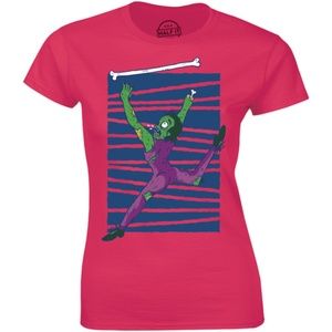 Zombie Jumping Reaching Bone Funny Cartoon T-Shirt